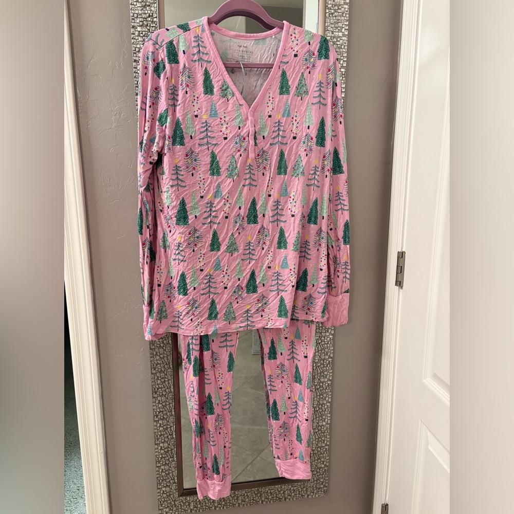 Little Sleepies Pink and Green Tree Pattern Pajama Set